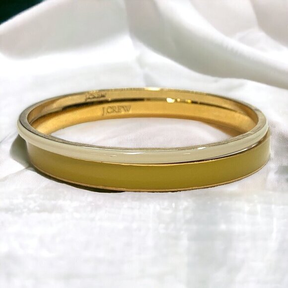 J.Crew Slim Bangle Set of Two Enamel & Gold Tone Metal White Yellow 2.5" - Picture 1 of 7